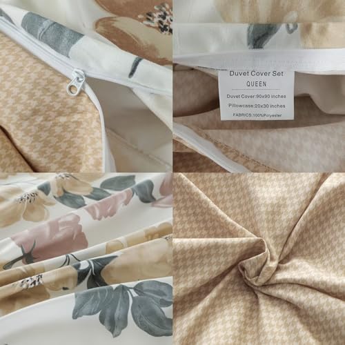 OAITE Duvet Cover King Size,Reversible Blooming Flower Orange Duvet Cover Set with Zipper Closure, 3 Pieces Modern Patterns Soft Microfiber Bedding Set with 8 Ties(104’’*90’’,2 Pillow Cases) OAITE
