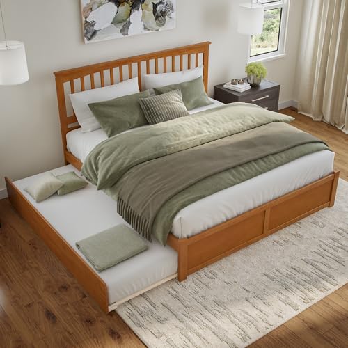 AFI Mission King Solid Wood Platform Bed with Footboard & Twin XL Trundle in Light Toffee AFI