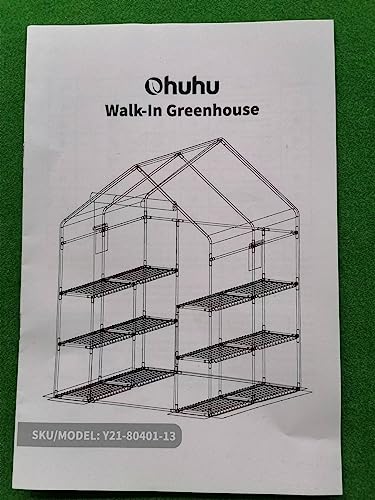 Greenhouse for Outdoors with Screen Windows, Ohuhu Walk in Plant Greenhouses Heavy Duty with Durable PE Cover, 3 Tiers 12 Shelves Stands 4.8x4.8x6.3 FT Plastic Portable Green House with Shelf Clips Ohuhu