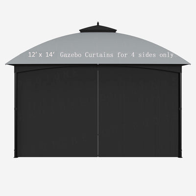 SunCula Replacement Gazebo Curtains 4-Panels Sidewall with Zipper Outdoor Privacy Shade Curtains (12'x14', Black)