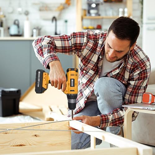 FADAKWALT Cordless Drill Set, 20V Electric Power Drill with Battery And Charger, Torque 30N, 21+1 Torque Setting, 3/8-Inch Keyless Chuck, Drill Driver Bits Kit, with LED Electric Drill Set. (Yellow) FADAKWALT