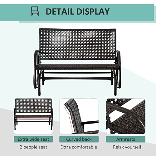 Outsunny Dark Grey 2-Person Outdoor Wicker Glider Bench with Extra Wide Seat Outsunny