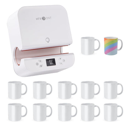 HTVRONT Auto Tumbler Heat Press Machine with 12pack Sublimation Mugs Blanks 11 oz