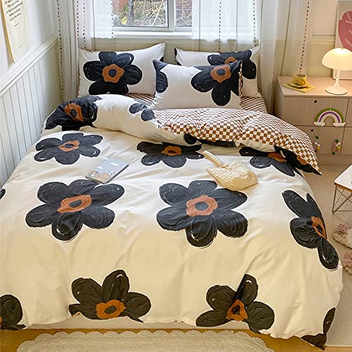 Pureant Black Sunflower Comforter Sets Twin Black and White Floral Bedding Comforters Cotton Women Girls Boho Black Botanical Quilts Large Flower Blankets Garden Adults Teens Bohemian Rustic Bedding Pureant