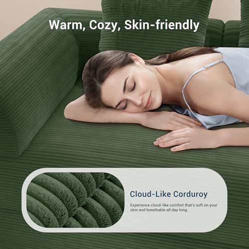Cloud Boneless Convertible Floor Sofa Bed, 70" 4-in-1 Foldable Compressed Loveseat Lounge Sleeper 2 Seater Couches, High-Density Sponge & Corduroy Fabric Futon Daybed for Living Room Bedroom(Green) Living&Giving
