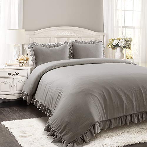 Lush Decor Reyna Ruffle Comforter Set - 3 Piece Cozy Ruffled Bedding Set - Timeless Elegance and Comfort for Dorm Room - Full/ Queen, Gray Lush Decor