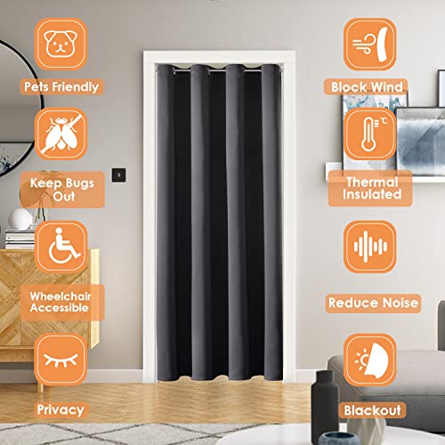 ChrisDowa Blackout Door Curtains for Doorway Privacy, Grommet Closet Curtains for Bedroom Closet Door, Thermal Insulated Temporary Doorway Cover Room Divider Drapes (1 Panel, Dark Grey, 34 x 80 Inch) ChrisDowa