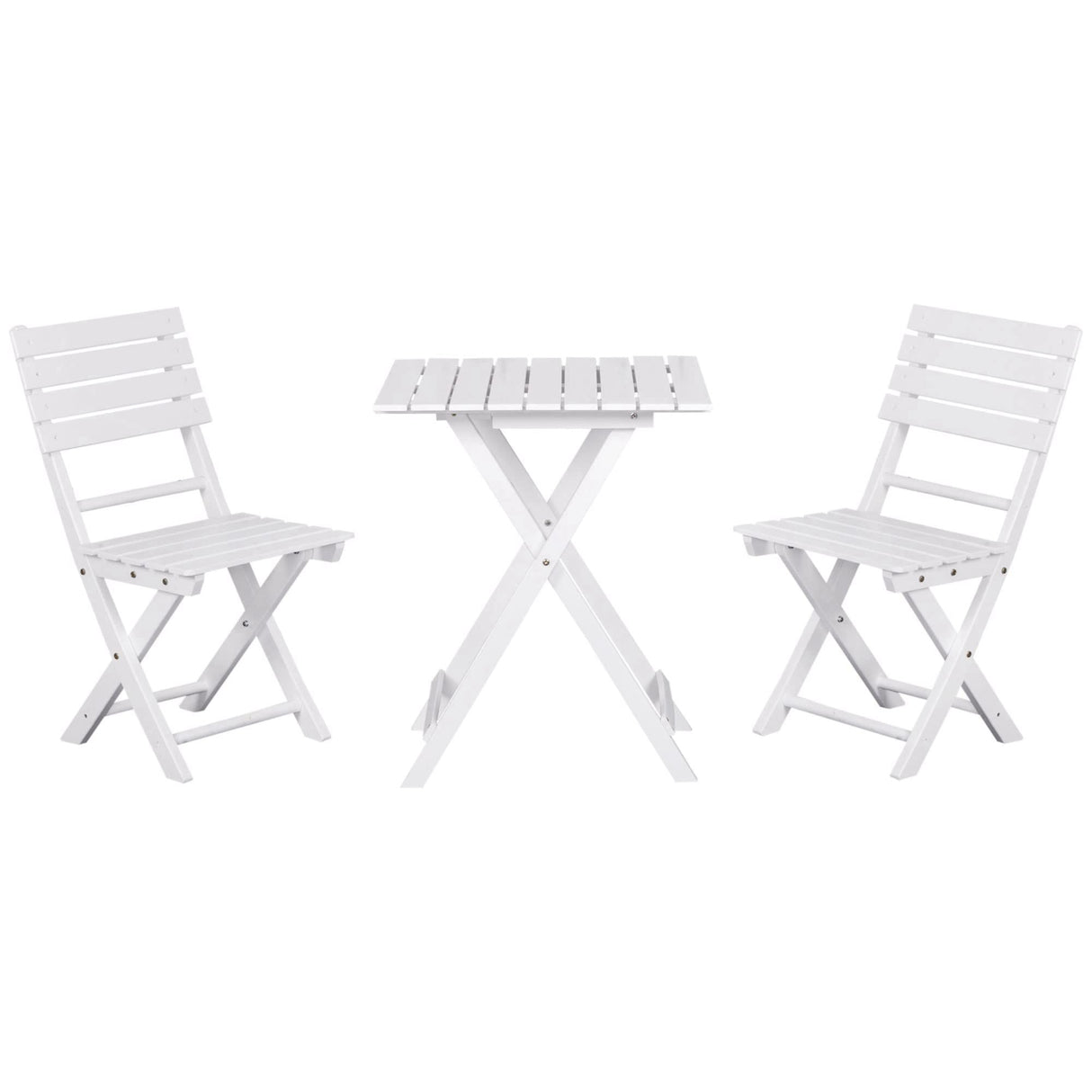 Outsunny 3 Piece Bistro Set, Wood Folding Outdoor Furniture with Table & Chairs for Backyard & Balcony, Square, White Outsunny