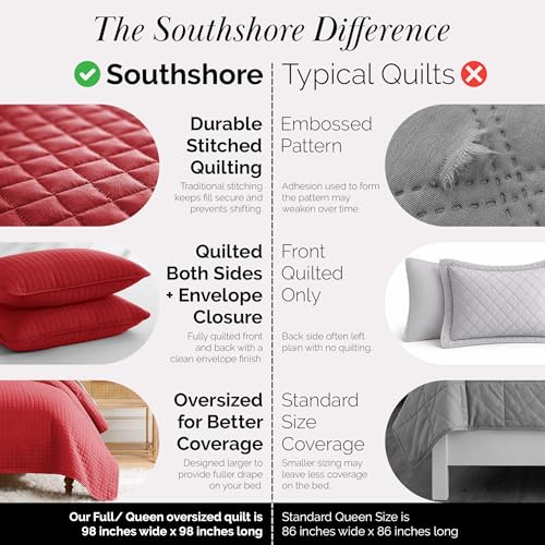 Southshore Fine Living, Inc. Full/Queen Quilt Bedding Set, Microfiber Quilts Queen Size, Coverlet, Stain & Pet Hair Resistant Bedding, Full Size Bedspread with 2 Pillow Shams, Chili Pepper Red Southshore Fine Living, Inc.