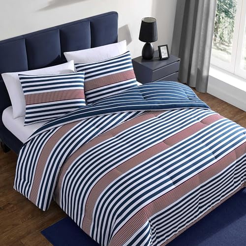 Nautica - Twin/Twin XL Comforter Set, Super Soft Woven Bedding with a Medium-Weight Feel for Year Round Use, 2 Piece Bed Set with Matching Pillowcase (Kennedy Stripe Navy) Nautica
