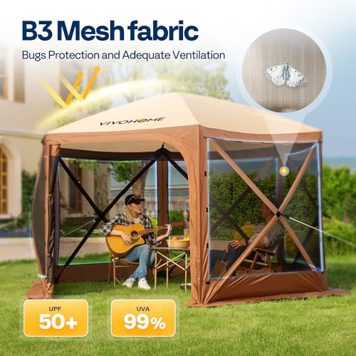 VIVOHOME 10x10ft Pop-Up Gazebo Screen Tent, 6-Sided Instant Outdoor Canopy Shelter with Large Main Door, Wind Panels, and Screens for Outdoor Parties, Camping, Lawn and Backyard VIVOHOME