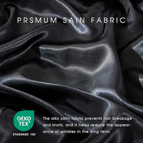 FreshCulture Satin Sheets Queen Size Bed Set- 4 Piece Luxury Soft Silky Queen Sheet Set, Similar to Silk Bed Sheets with 1 Deep Pocket Fitted Sheet, 1 Flat Sheet & 2 Pillowcases (Black) FreshCulture