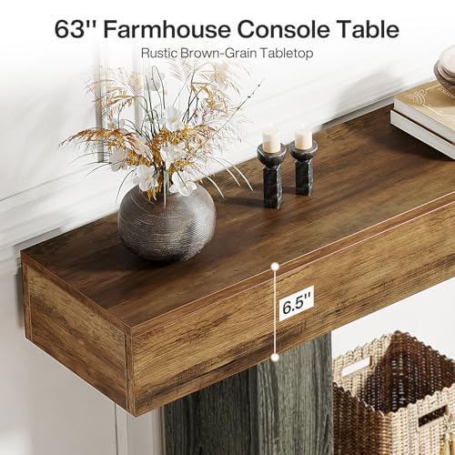 Tribesigns 63" Console Table, Farmhouse 2-Tier Entryway Table with U-Shaped Base, Narrow Long Wood Sofa Table Behind Couch Table for Living Room, Hallway, Foyer, Vintage Brown & Gray Tribesigns