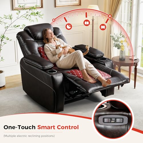 ANJ Power Recliner Chair Set of 2,Home Theater Seating with Adjustable Headrest,Cup Holders,USB Port,Hidden Arm Storage(Brown)