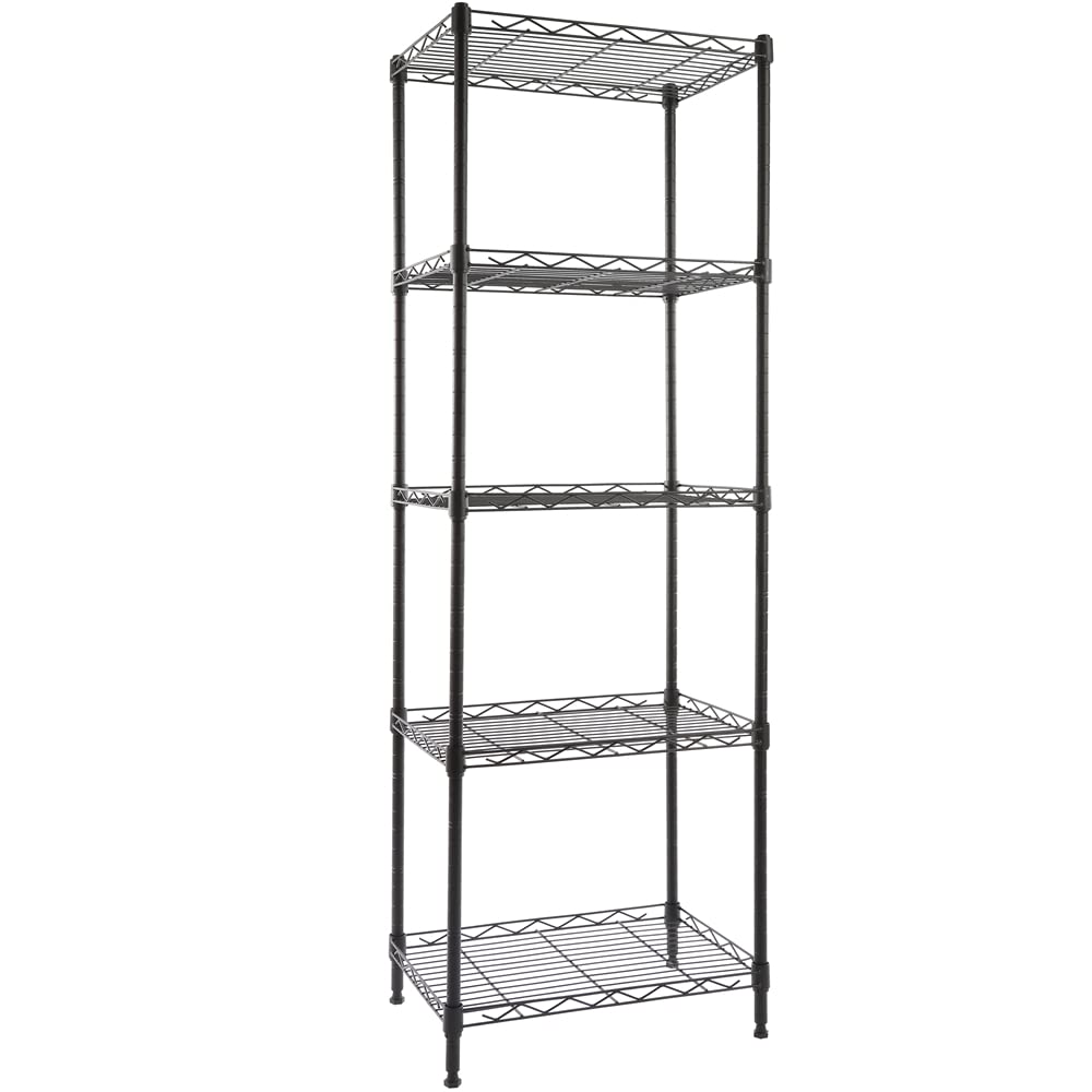 GIOTORENT 5-Wire Shelving Storage Garage Organizer, Adjustable Metal Shelf Wire Shelving Unit Rack for Laundry Bathroom Kitchen Storage, Pantry Closet Shelves, Matt Black GIOTORENT