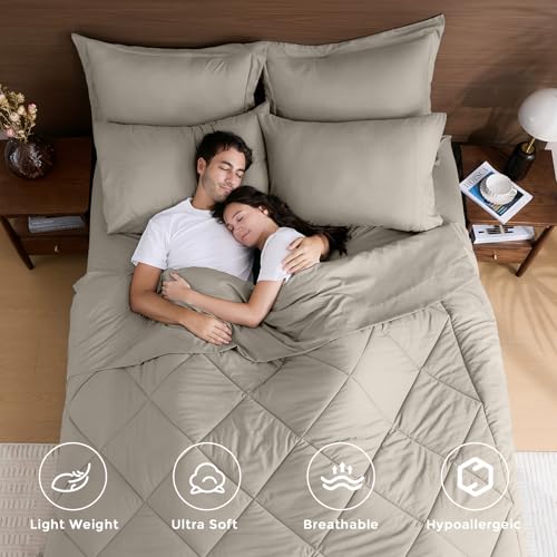 HEVUMYI Linen Queen Comforter Set - 7-Piece All Season Bed in a Bag Queen, Ultra Soft Bedding Set with Comforter, Flat Sheet, Fitted Sheet, Pillowcases, Pillow Shams HEVUMYI