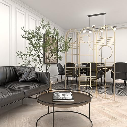 Deco 79 Metal Geometric Room Divider Screen - Hinged Foldable Arched Partition 3 Panel Privacy Screen, 50" x 1" x 69", Gold Deco 79