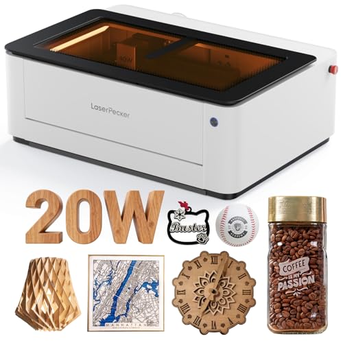 LaserPecker LX2 20W All-in-One Desktop Laser Engraver Cutter, 19.7" x 12" Large Working Area 1000mm/s High-Speed 12MP Camera Class 1 Safety Laser Engraving Machine for Wood Metal Acrylic, Basic Bundle LaserPecker