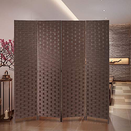 Meet Perfect 4-Panel Room Divider Privacy Screen,6 FT Wooden Woven Folding Screen,Foldable Mesh Wall Divider, Freestanding Room Partitions/Separator/Dividers Double-Weaved with Two-Way Hinges- Brown Meet perfect