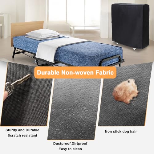 Rollaway Bed Cover 39.5"x15.5"x45.2" Dustproof and Waterproof Folding Bed Storage Cover Large Camping Cots Cover, Easy on and Off, Black UUFCTY