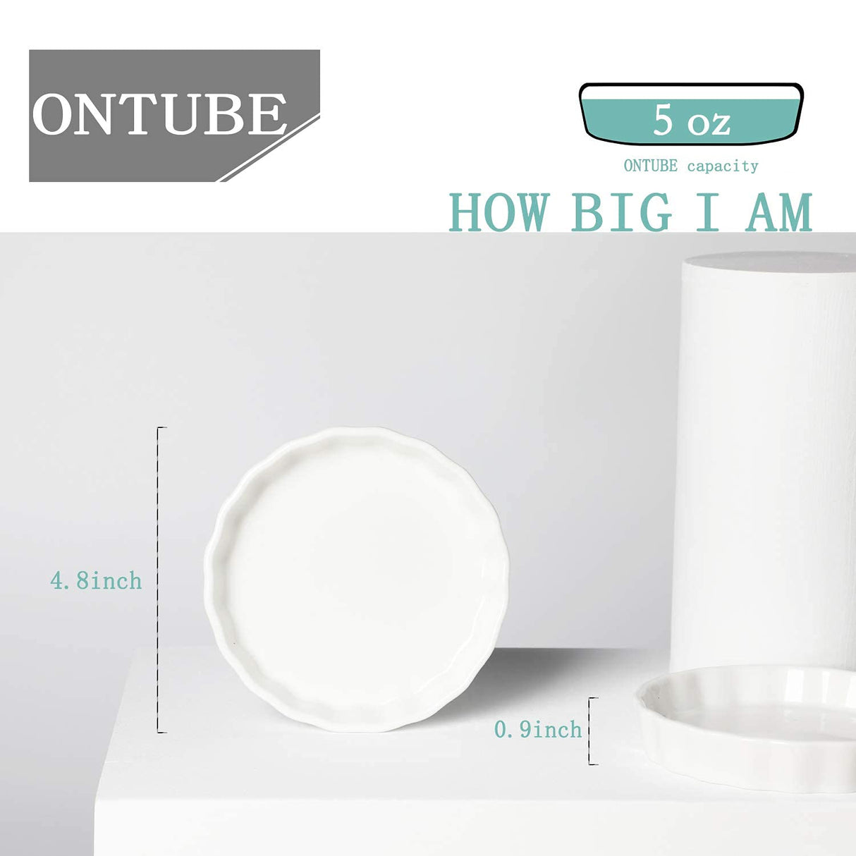 ONTUBE 5.5 oz Ramekins -Porcelain Round Ramekins for Creme Brulee Dishes,Dipping Sauces,Baking Pudding Cups, Souffle Dish,Oven Safe,Set of 6 White ONTUBE