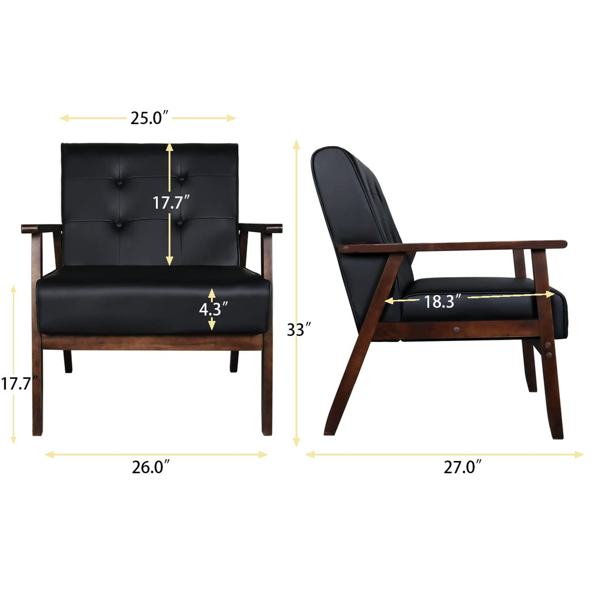 AODAILIHB Leather Sofa Couch Set 2 Accent Chairs & 1Loveseat Black Faux Leather Loveseats Mid Century Modern Office Couch for Small Space Waiting Room Living Room Furniture (3, Black) AODAILIHB