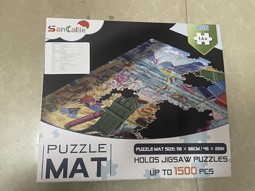 Sancallie Puzzle Mat Roll Jigsaw Storage Felt Mat, Jigroll Up to 1,500 Pieces with 4 Puzzle Trays, Material for Jigsaw Puzzle Player, Box with Drawstring Storage Bag Sancallie