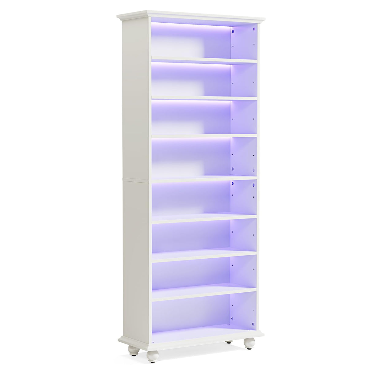LITTLE TREE 69-Inch Tall Shoe Cabinet with LED Light Strip & Adjustable Shelves, White Wooden 8-Tier Shoes Display Cabinet for 26 Pairs, Freestanding Modern Shoe Cabinet for Entryway LITTLE TREE