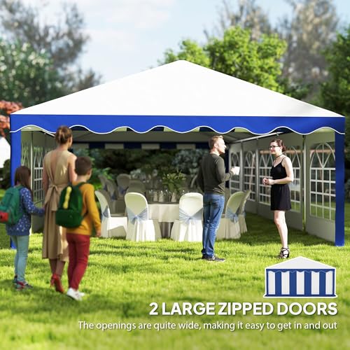 Outsunny 16.5' x 33' Party Tent, Heavy Duty Large Outdoor Canopy Tent Shelter with Removable Sidewalls, 10 Windows and 2 Doors, Tents for Parties, Wedding, Events, BBQ Grill, White and Blue Outsunny