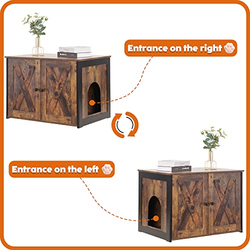 DWANTON Litter Box Enclosure, Cat Litter Box Furniture Hidden, Reversible Entrance Can Be on Left or Right Side, Wooden Cat Washroom Indoor, Fit Most of Litter Box, Rustic Brown, 27.6 Inches Dwanton