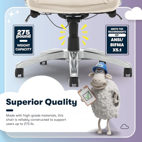 Serta Bryce Executive Office Chair, Ergonomic Computer DeskChairs with Patented AIR Lumbar Support, Comfy Body Pillows, Height Adjustable, Swivel Base with Wheels, Bonded Leather, Cream White Serta