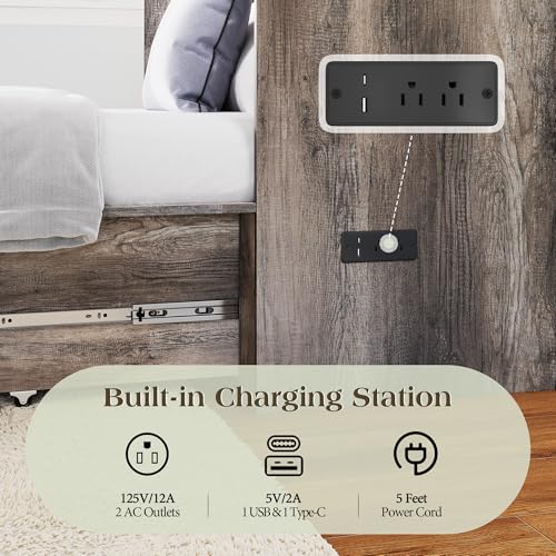 LUXOAK Twin Murphy Bed with Built-in Charging Station and Storage Drawer, Farmhouse Foldable Cabinet Bed for Guest Room, Apartment or Home Office, Rustic Grey LUXOAK