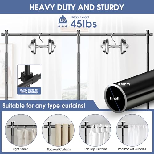 AKTOP Room Divider, No Drilling Curtain Tension Rods Wall Divider for Room Separation, 4-10ft(H) 30-147"(W) Adjustable, Heavy Duty Floor to Ceiling Space Separator Privacy Dividers for Rooms, Black AKTOP