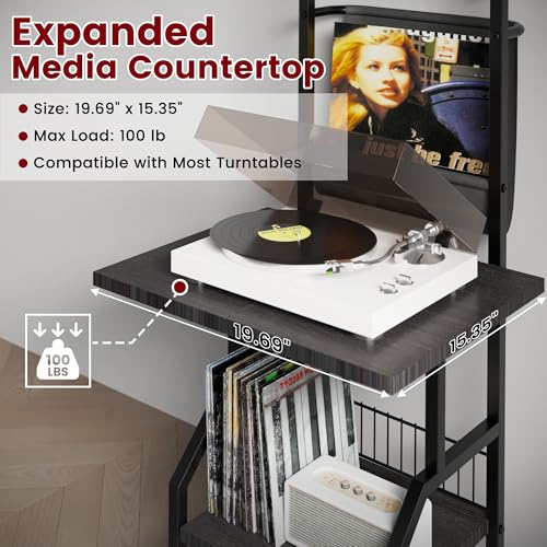 Lutown-Teen Record Player Stand with Vinyl Storage, Record Player Table Holds up to 200 Albums, 5-Tier Turntable Stand for Living Room, Black Lutown-Teen