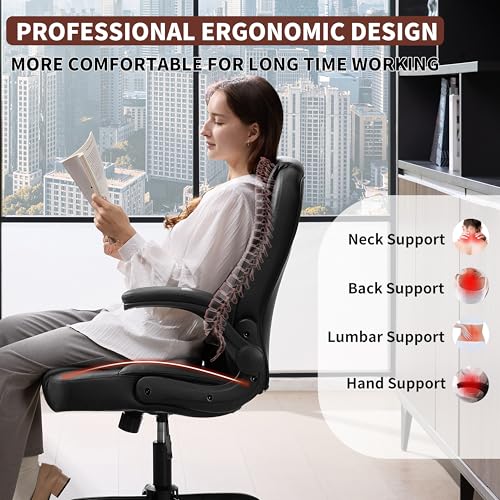 Nexthro Executive Office Chair PU,Leather Office Chair with Wheels,360° Swivel Rolling Chair with Padded Arms,Ergonomic Computer Chair with Lumbar Support for Short People Use(Black) Nexthro