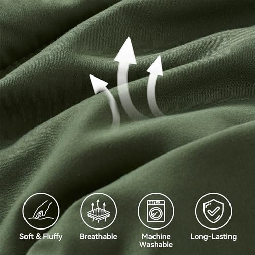 SunStyle Home King Size Comforter Set - 3 Pieces Box Stitched Reversible Comforters King Size, Lightweight Bedding Sets with 1 Down Alternative Comforter and 2 Pillow Shams for All Seasons,Green SunStyle Home
