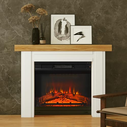 HOMCOM Modern Fireplace Mantel, Freestanding Fireplace Surround with Leg for Electric Fireplaces, 51.2" W x 40.6" H, Natural Wood HOMCOM