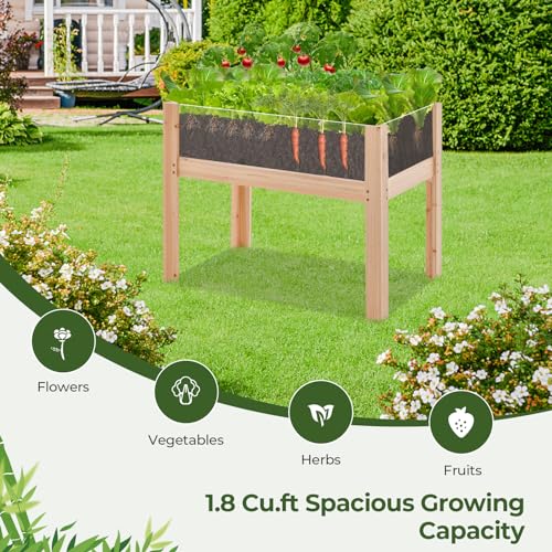 Giantex Raised Garden Bed, Elevated Wood Planter Box with Legs, Drainage Holes, Acrylic Panels, Standing Raised Beds for Fruits Vegetables Flowers Herbs, 30”x18”x24” Giantex
