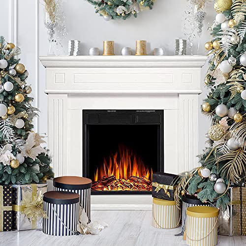 R.W.FLAME 43” Electric Fireplace Mantel Wooden Surround Firebox, TV Stand with Freestanding Electric Fireplace, Remote Control, Adjustable Led Flame, 750W/1500W Pearl White R.W.FLAME