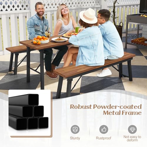 Tangkula Set of 2 Folding Acacia Wood Benches – 55-Inch Backless Outdoor Dining Seating for 2-3 People Tangkula