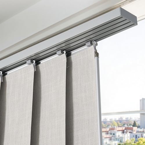 VEVOR Panel Track Blinds, Extendable Track from 45.8 in to 86 in W, Trimmable Panel Curtains Up to 96 in H, Vertical Blackout Panel Blinds for Sliding Doors, Patio Doors, Room Divider, Light Gray VEVOR
