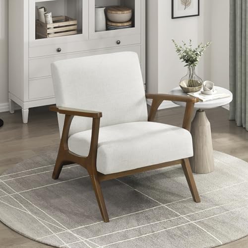Lexicon Mid-Century Modern Accent Chair, Woven Chenille Fabric Lounge Chair, Chestnut Solid Wood Frame, Wide Arm Rest and Cushioned Comfort for Living Room/Office/Bedroom/Reading Nook, Beige Lexicon
