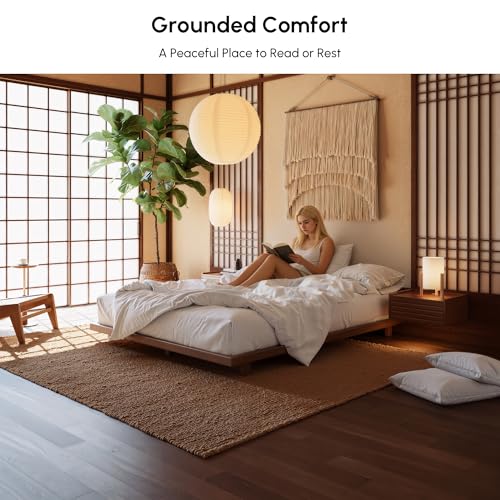 homary Japanese Style Queen Floor Bed Frame, 6.3" Low Profile Tatami Platform Bed with Carbon Steel Slats & Wood-Finished Metal Frame, No Box Spring Needed, Fits Queen Mattress 60" W x 80" L homary