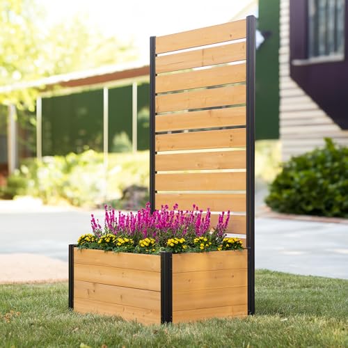 Enclo Privacy Screens 6ft H Outdoor Freestanding 1 Wood Privacy Fence Screen Panel w/Planter Box for Deck, Yard, Pool, & Patio, Raised Cedar Garden Bed for Plants & Flowers, Concord EC18037 Enclo Privacy Screens