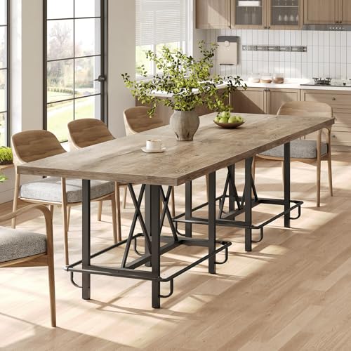 LITTLE TREE 63-Inch Industrial Bar Table with Metal Footrest, Counter Height Pub Table for Kitchen, Home Bar & Entertaining (Rustic Gray) LITTLE TREE