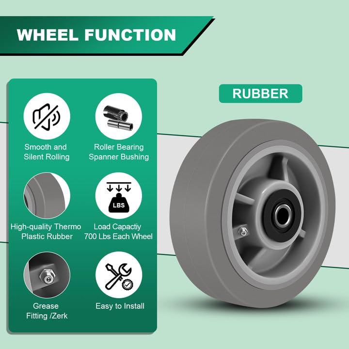 HANDSAMMU 6x2"Heavy Duty Caster Wheels -Industrial Caster Wheels,Rubber Wheels- Set of 4 with up to 2800 LB Capacity Handsammu