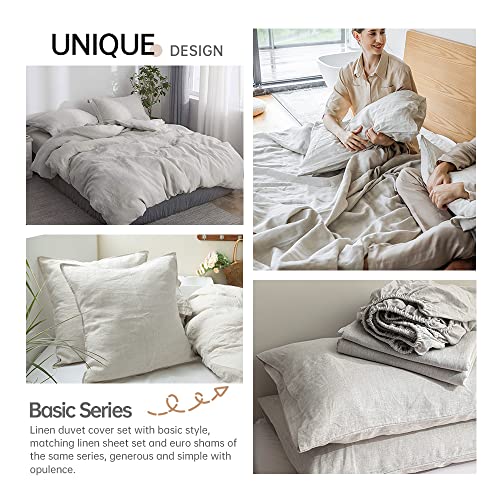 Simple&Opulence 100% Linen Duvet Cover Set 3pcs Basic Style Natural French Washed Flax Solid Color Soft Breathable Farmhouse Bedding with Button Closure - Linen, Queen Simple&Opulence