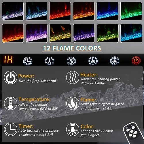 AHB Fireplace TV Stand, LED Light Entertainment Center with 36 Electric Fireplace and Storage Cabinet, Media Console Table for TVs Up to 80 Inches, Ideal for Living Room, 70 Inches (Black) AHB