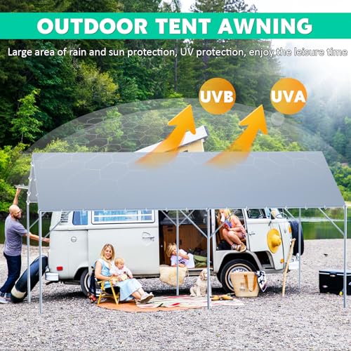 ZAZTLL 10 x 20 Ft Carport Replacement Canopy Cover Garage Top Tent Shelter Tarp,200G Heavy Duty Car Port Canopy Tent,Grey Waterproof & UV Protected Tarp with 50 Ball Bungees (Frame Not Include) ZAZTLL