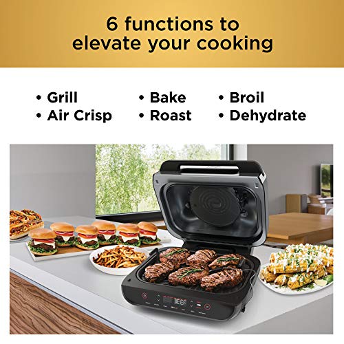 Ninja Indoor Grill, Foodi Smart XL 6-in-1 Indoor Grill with Air Fry, Roast, Bake, Broil & Dehydrate, Smart Thermometer, Black/Silver, FG551 Ninja